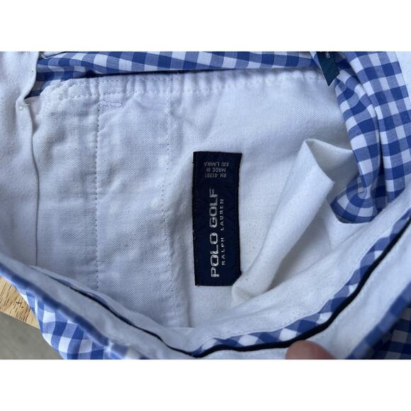 Polo GOLF Ralph Lauren Shorts SZ 35 Blue Check Flat Front Chino Classic Preppy - Picture 4 of 6